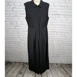 Athleta Black Pleated Wide Leg Front Zip Sleeveless Stretch 1 Piece Jumper 10P